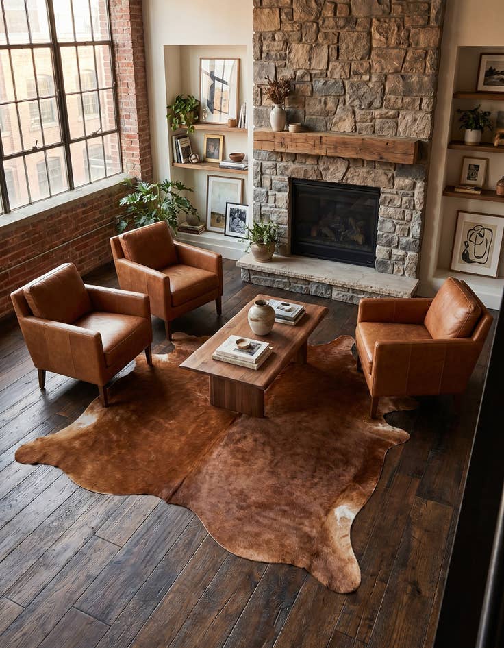 Detail image of 6' 3 x 6' 8 Cowhide Leather Square Rug