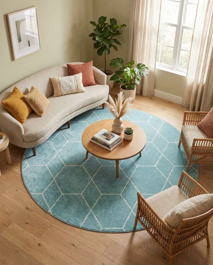7' 10 x 7' 10 Lattice Frieze Round Rug