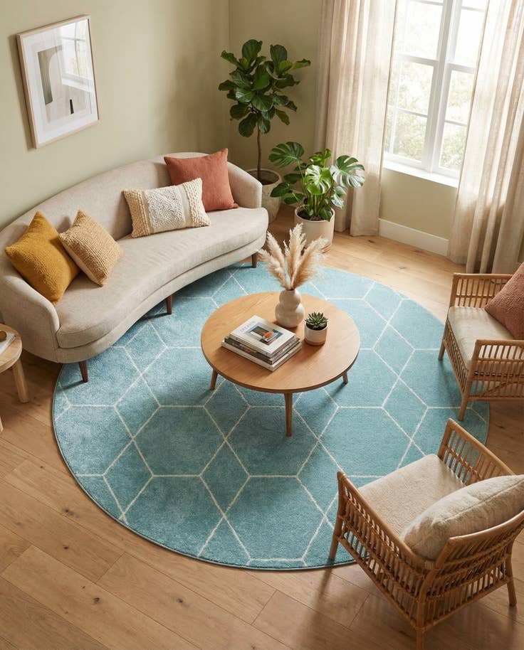 Detail image of 7' 10 x 7' 10 Lattice Frieze Round Rug