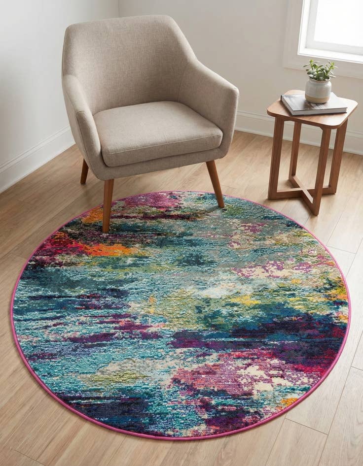 Detail image of 4' x 4' Washable Theia Round Rug
