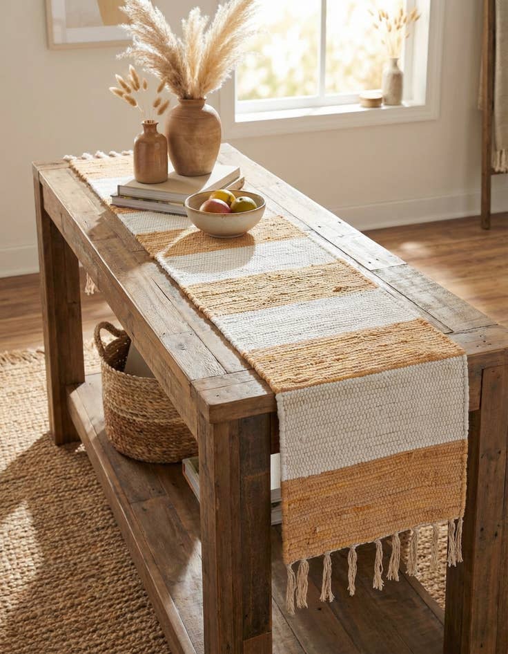 Detail image of 1' 2 x 4' 1  Hand Woven Chindi Rag Table Runner Rug