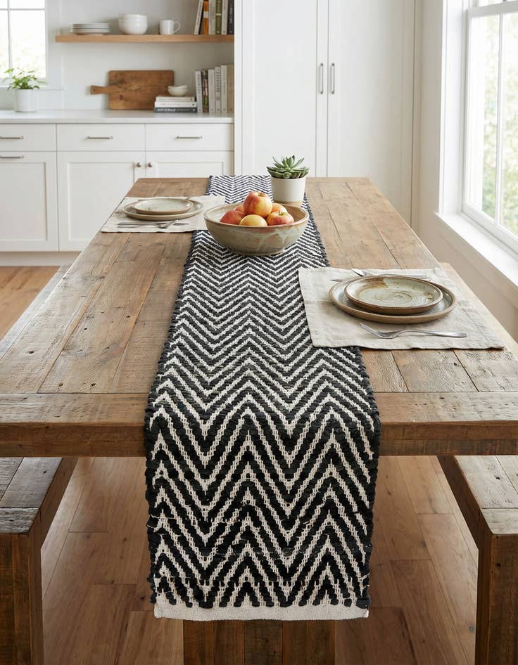 Detail image of 1' 2 x 8'  Hand Woven Chindi Chevron Table Runner Rug
