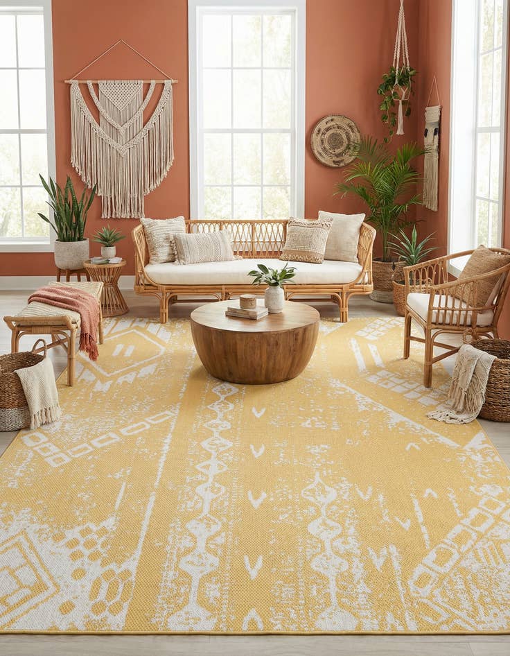 Detail image of 9' x 12'  Washable Bohemian Indoor / Outdoor Rug