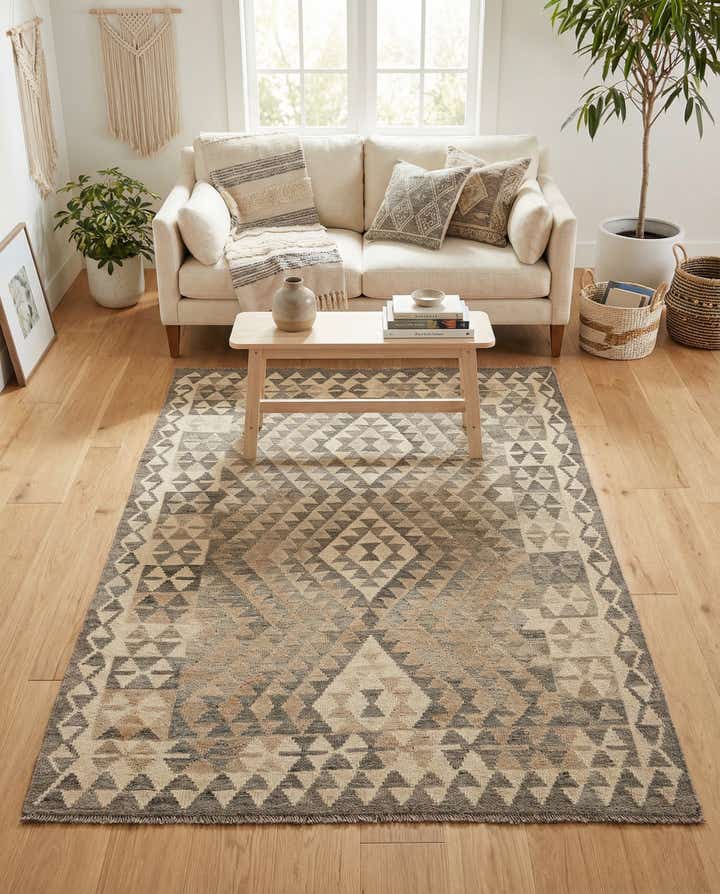 4' x 5' 8 Hand Woven Kilim Maymana Wool Rug