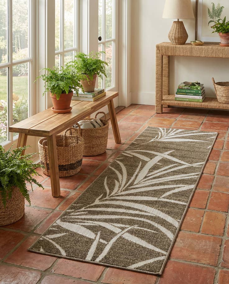 Detail image of 2' x 6' Easy-Clean Botanical Indoor / Outdoor Runner Rug