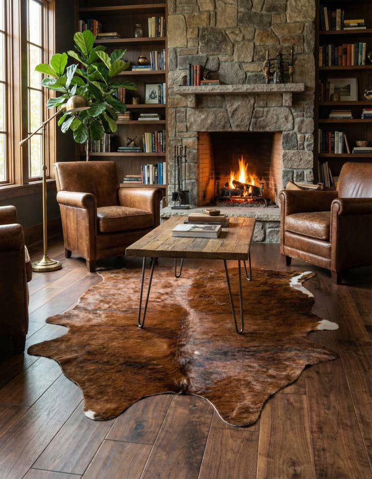 Detail image of 4' 6 x 5' 7 Cowhide Leather Rug