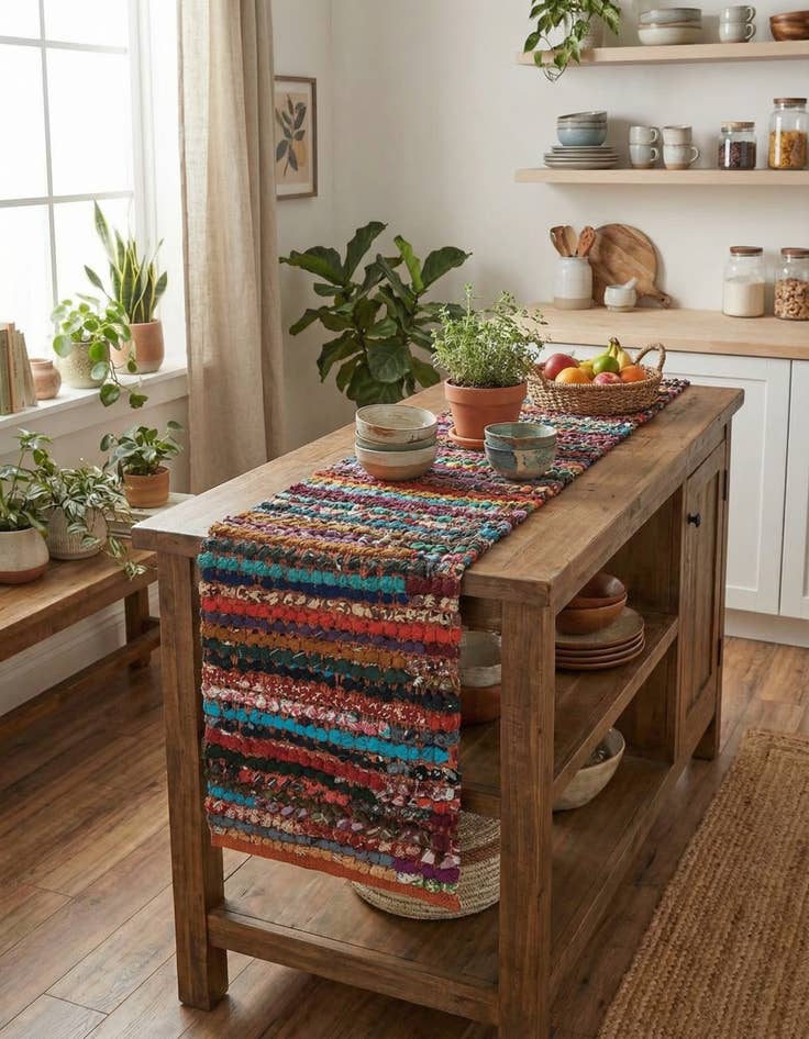 Detail image of 1' 2 x 4' 1  Hand Braided Chindi Table Runner Rug