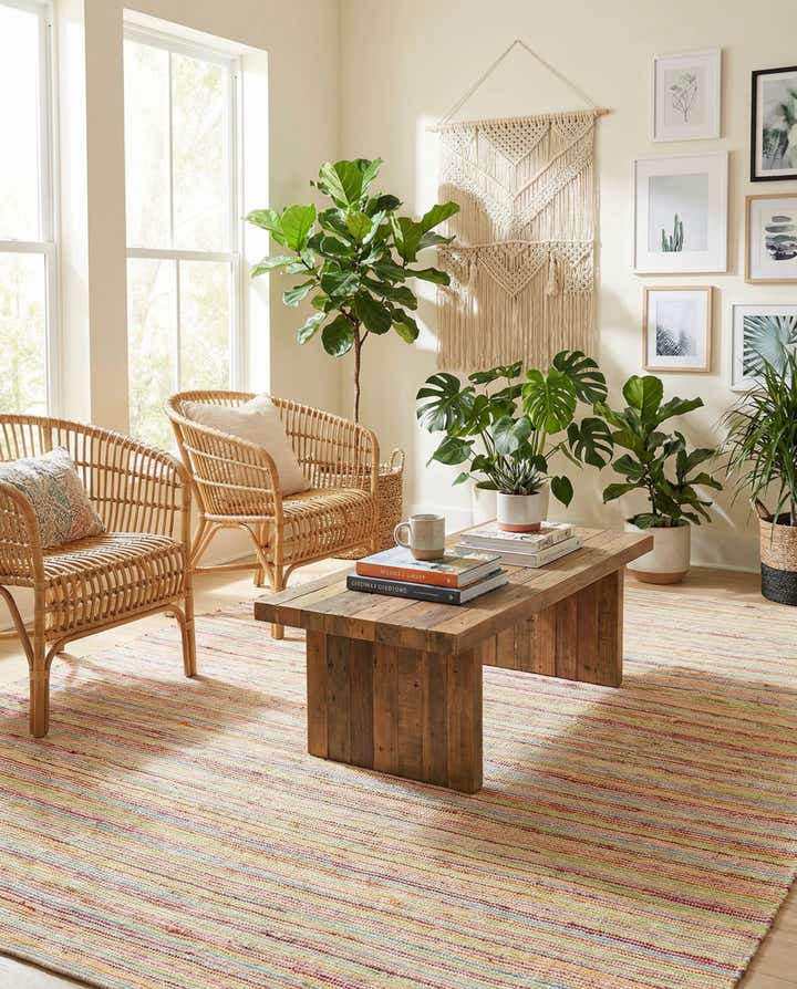 7' 10 x 10' Hand Woven Happy Rugs Rainbow Weave