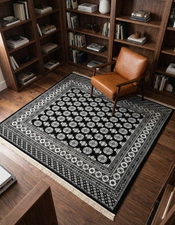 Black and White Bokhara Square Rug