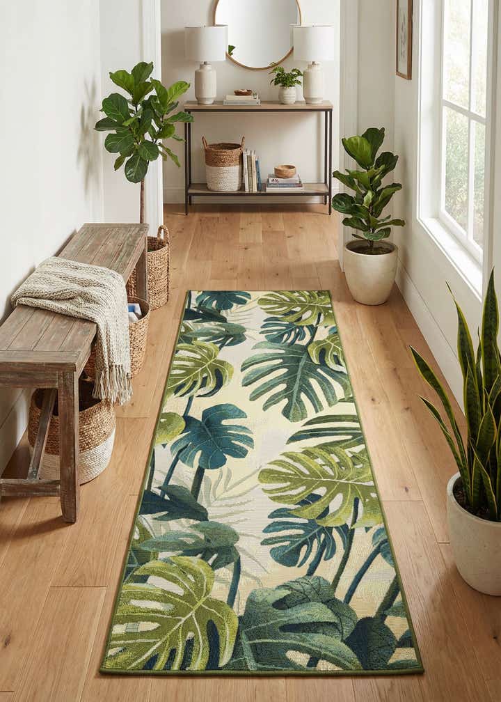 2' 7 x 7' Easy-Clean Botanical Indoor / Outdoor Runner Rug