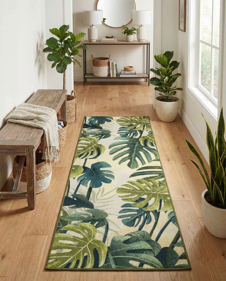2' 7 x 7' Easy-Clean Botanical Indoor / Outdoor Runner Rug
