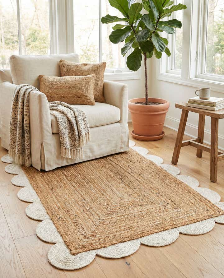 3' 1 x 5' 1 Handmade Scallop Braided Jute Rug