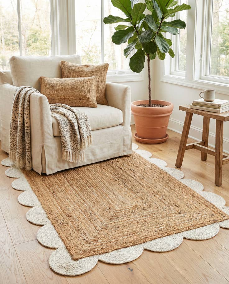Detail image of 3' 1 x 5' 1 Handmade Scallop Braided Jute Rug