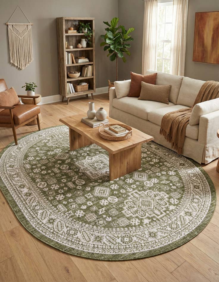 Detail image of 7' 10 x 10' Washable Aztec Indoor / Outdoor Oval Rug