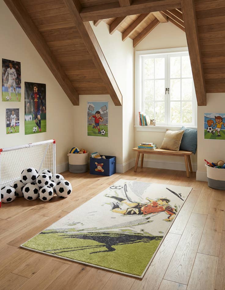 Detail image of 2' 2 x 4' Soccer Player Whimsy Kids Runner Rug