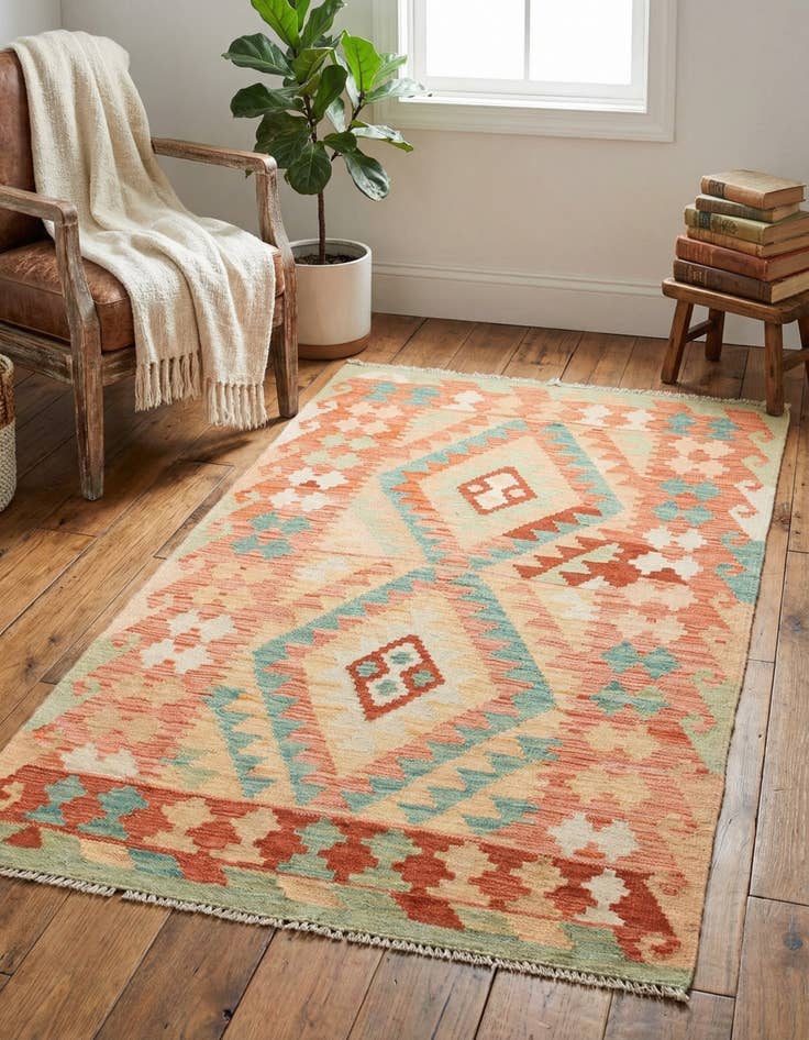 Detail image of 2' 8 x 4' 8 Hand Woven Kilim Waziri Wool Rug