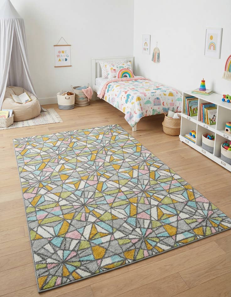 Detail image of 5' 3 x 8' Stained Glass Whimsy Kids Rug