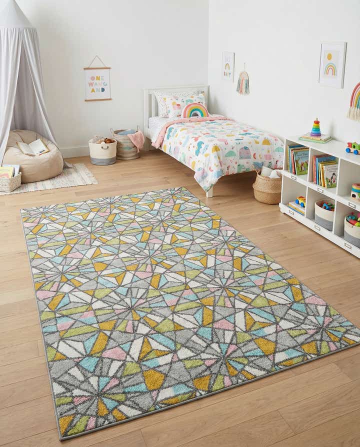 5' 3 x 8' Stained Glass Whimsy Kids Rug