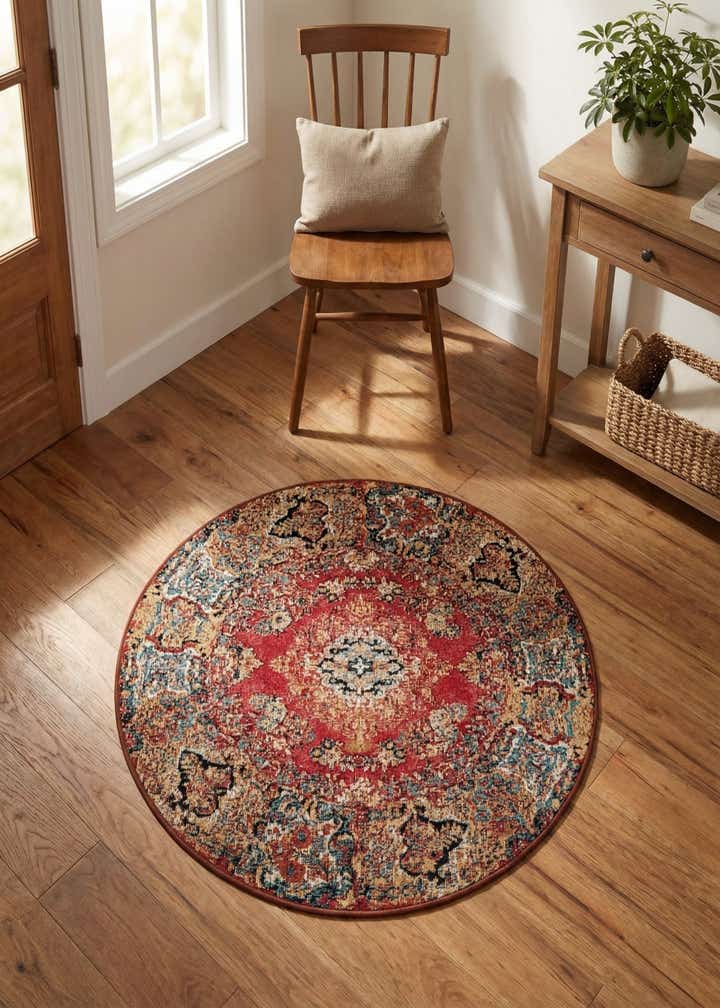 3' x 3' Easy-Clean Traditional Indoor / Outdoor Round Rug