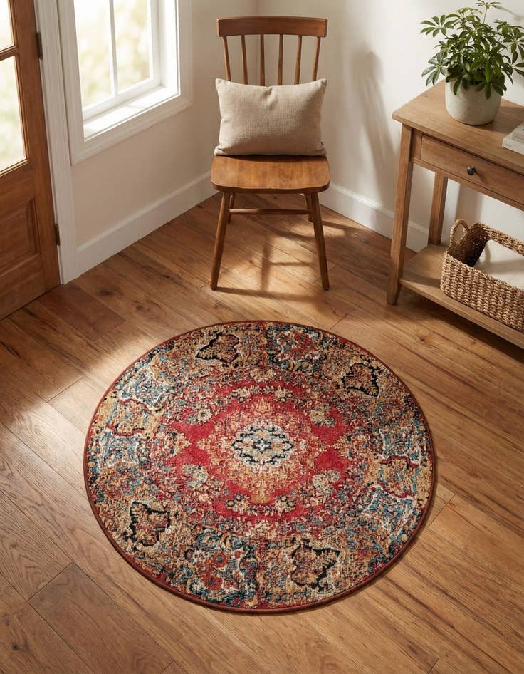 Detail image of 3' x 3' Easy-Clean Traditional Indoor / Outdoor Round Rug
