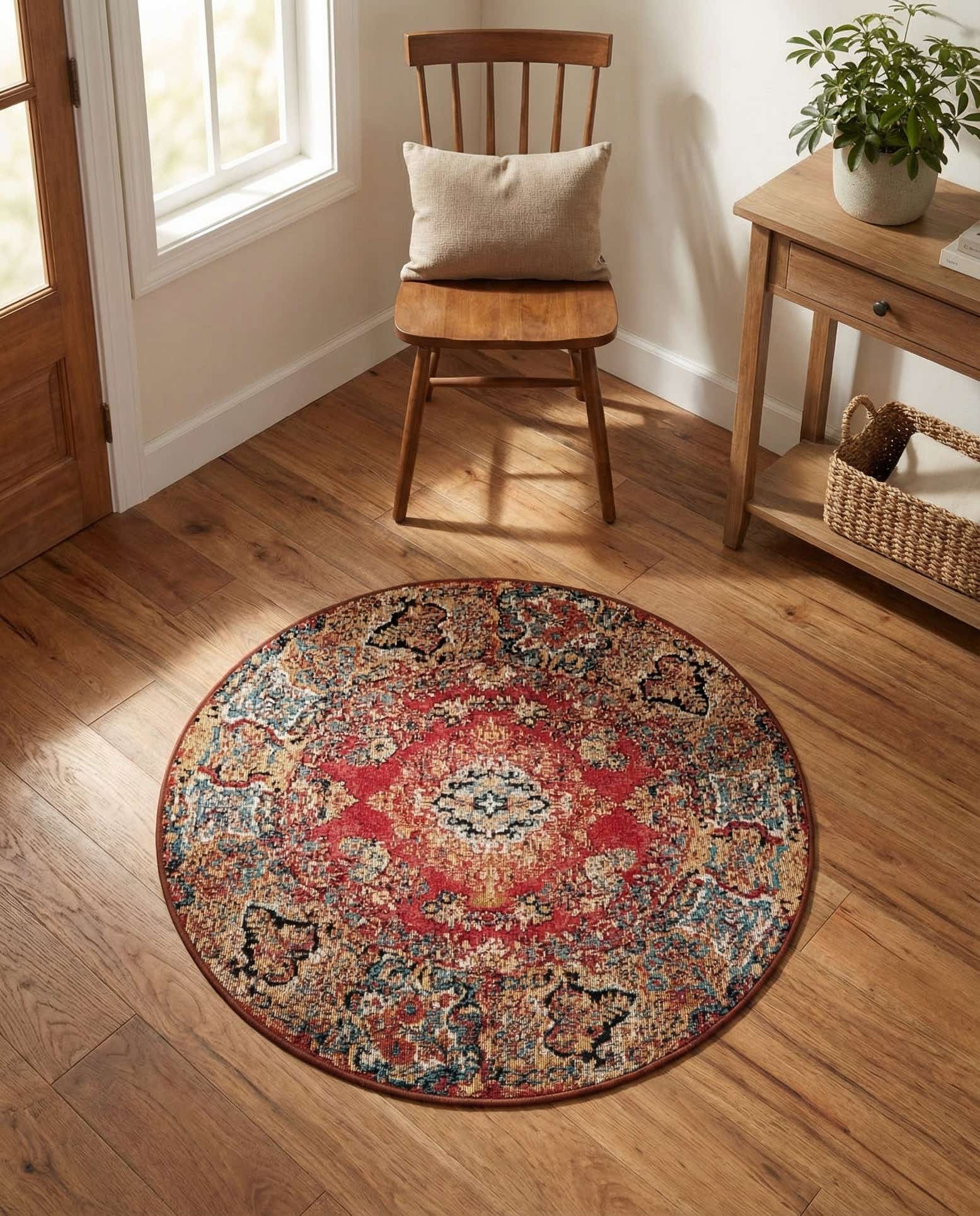 3' x 3' Easy-Clean Traditional Indoor / Outdoor Round Rug
