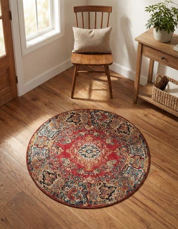 3' x 3' Easy-Clean Traditional Indoor / Outdoor Round Rug