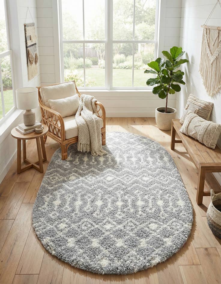 Detail image of 5' 3 x 8' Moroccan Trellis Shag Oval Rug