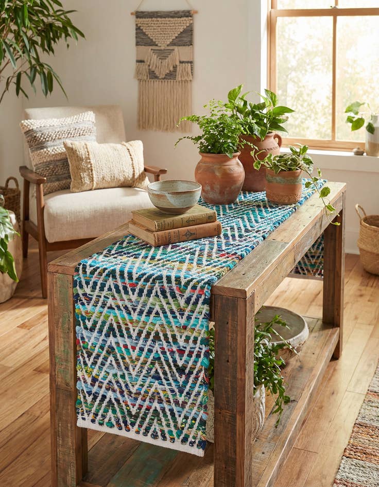 Detail image of 1' 2 x 5' 1 Hand Woven Chindi Chevron Table Runner Rug