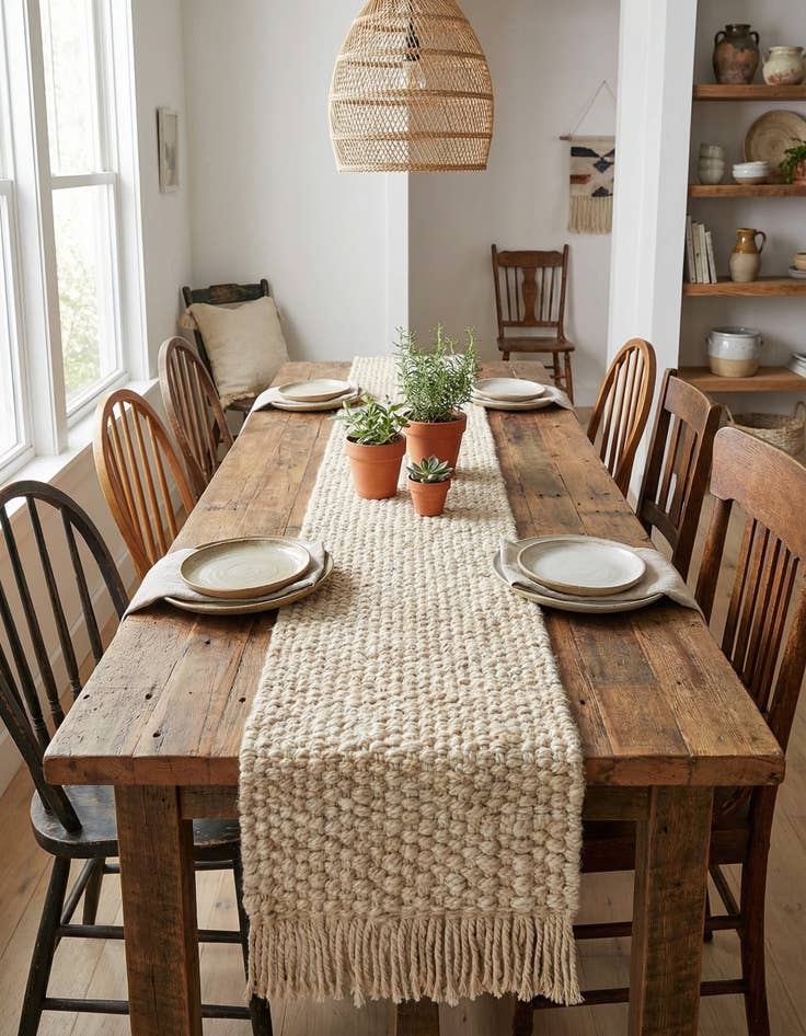 Detail image of 1' 2 x 8' Hand Woven Chunky Jute Table Runner Rug