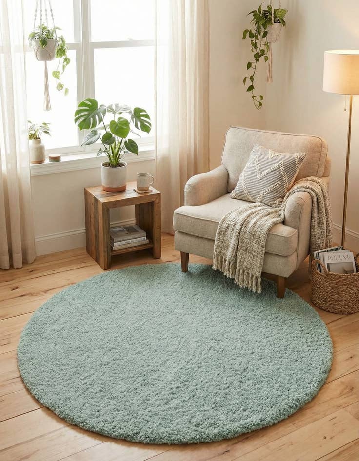 Detail image of  5' x 5' Soft Solid Shag Round Rug