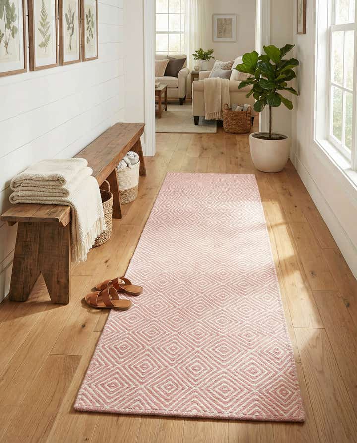 2' x 6' 1 Hand Woven Geo Trellis Flatweave Runner Rug