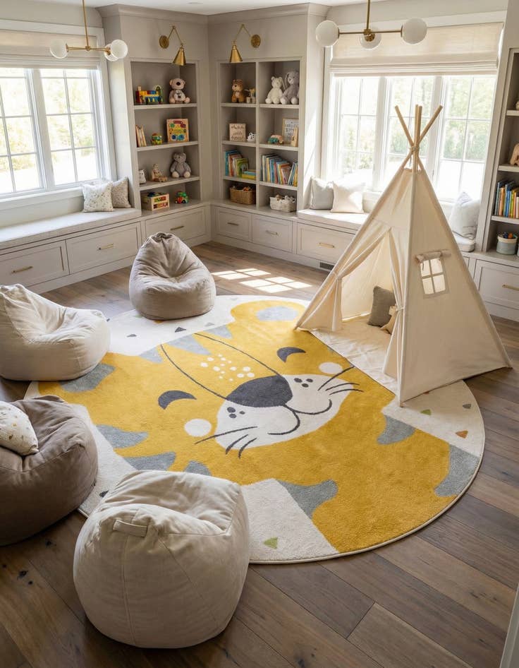 Detail image of 7' 10 x 7' 10 Tiger Whimsy Kids Round Rug