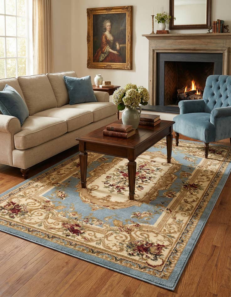 Detail image of 5' 3 x 8' Classic Aubusson Rug