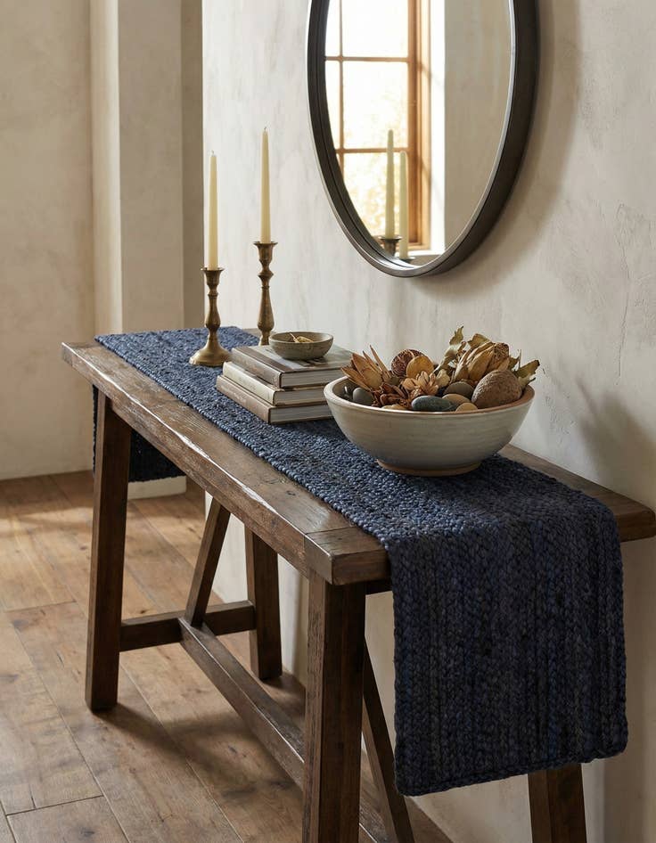 Detail image of 1' 2 x 8'  Hand Braided Jute Table Runner Rug