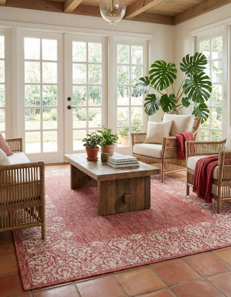 Detail image of 7' 10 x 11'  Washable Border Indoor / Outdoor Rug