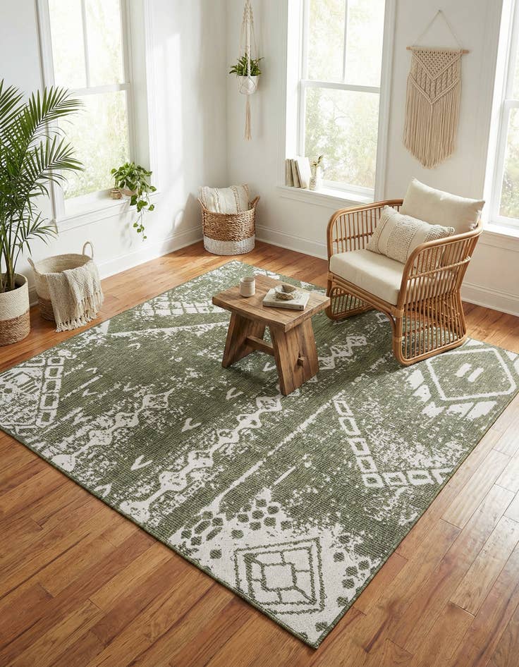 Detail image of 7' x 7'  Washable Bohemian Indoor / Outdoor Square Rug