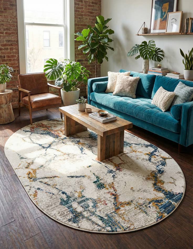 Detail image of 5' 3 x 8' Gemstone Oval Rug