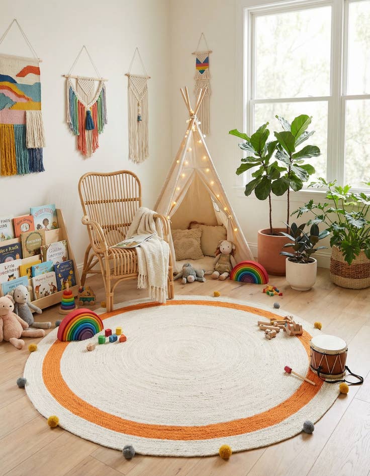 Detail image of 6' 1 x 6' 1  Hand Braided Kids Braided Jute Round Rug
