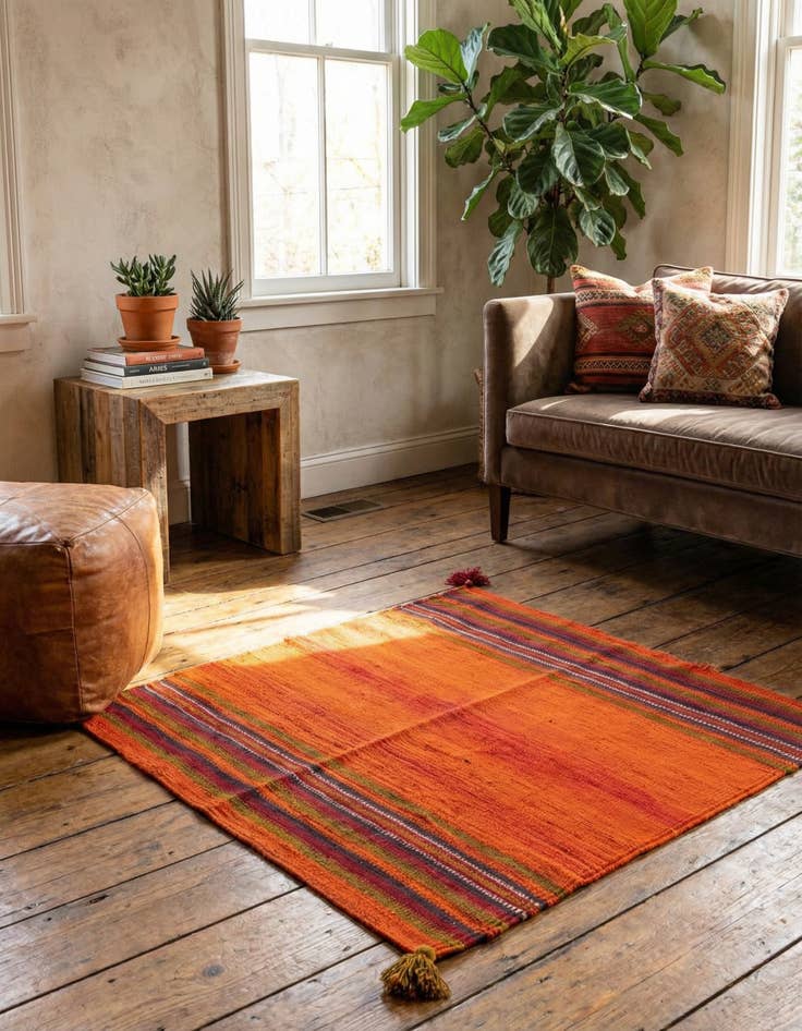 Detail image of 3' 6 x 3' 6 Hand Woven Kilim Fars Wool Square Rug