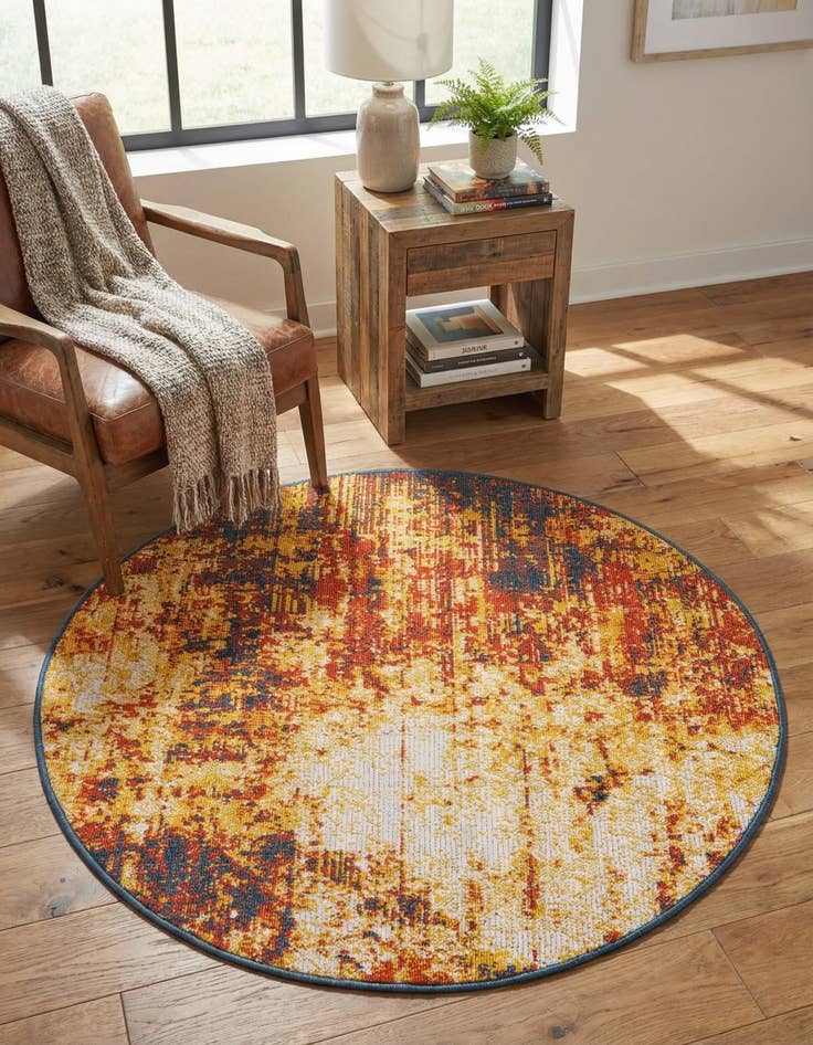 Detail image of 4' x 4'  Washable Coastal Indoor / Outdoor Round Rug