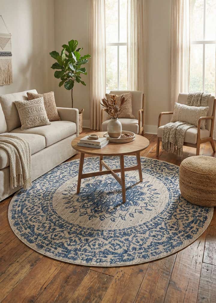 7' 10 x 7' 10 Easy-Clean Traditional Indoor / Outdoor Round Rug
