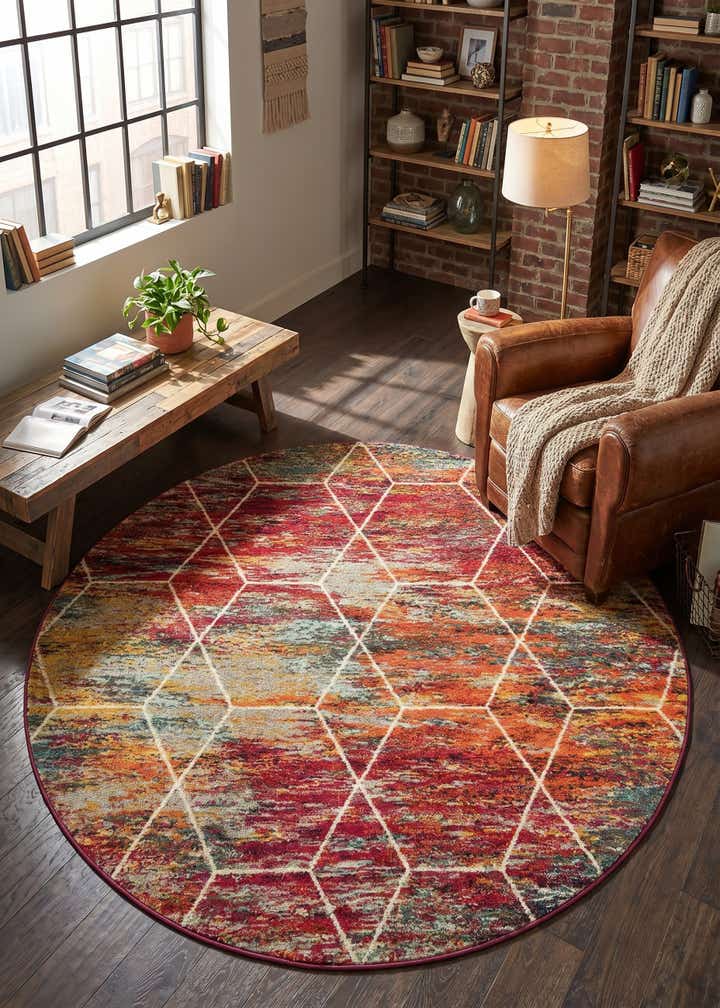 7' x 7' Lattice Frieze Round Rug