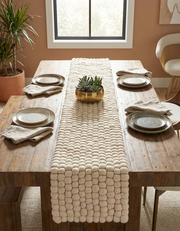 Detail image of  1' 2 x 6' 1  Hand Woven Felt Ball Wool Table Runner Rug