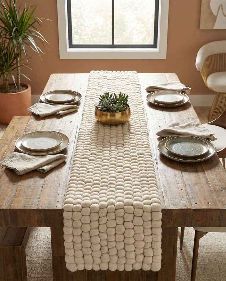 1' 2 x 6' 1 Hand Woven Felt Ball Wool Table Runner Rug