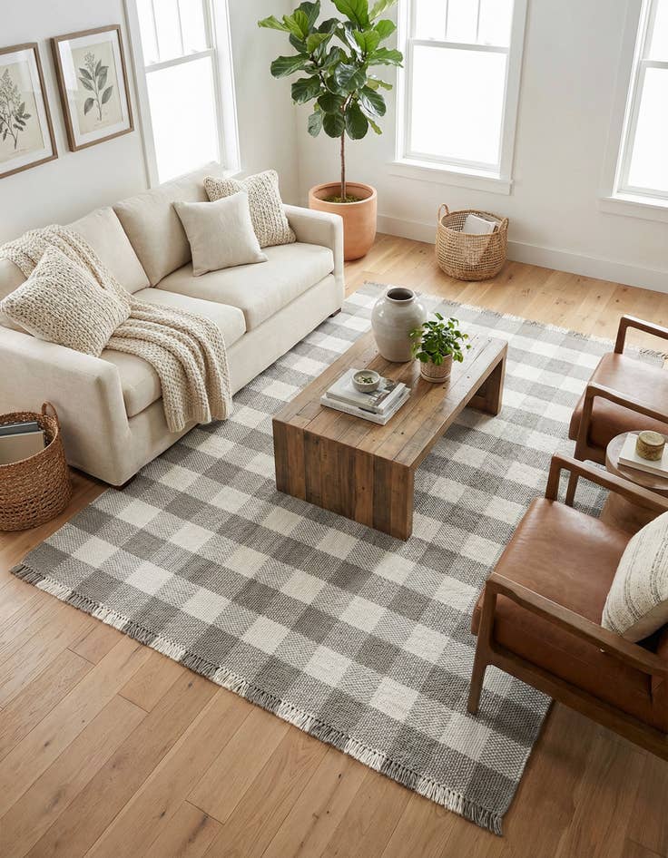 Detail image of  7' 10 x 10' Eco Plaid   Washable Indoor / Outdoor Rug