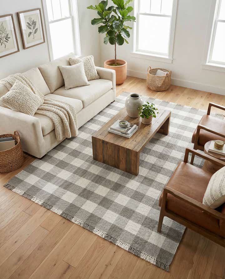 7' 10 x 10' Easy-Clean Eco Plaid Washable Indoor / Outdoor Rug