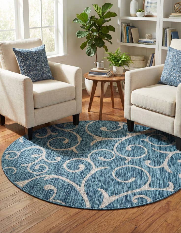 Detail image of 4' x 4' Washable Botanical Indoor / Outdoor Round Rug