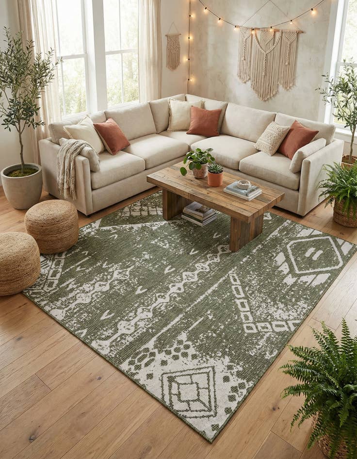 Detail image of 10' 8 x 10' 8  Washable Bohemian Indoor / Outdoor Square Rug