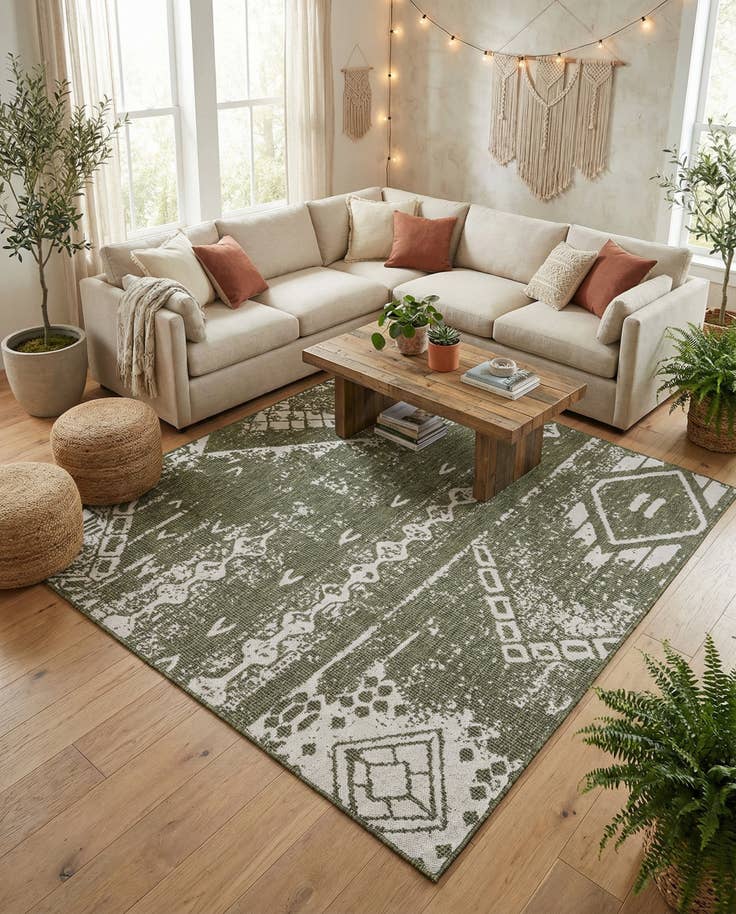 Detail image of 10' 8 x 10' 8 Easy-Clean Bohemian Indoor / Outdoor Square Rug