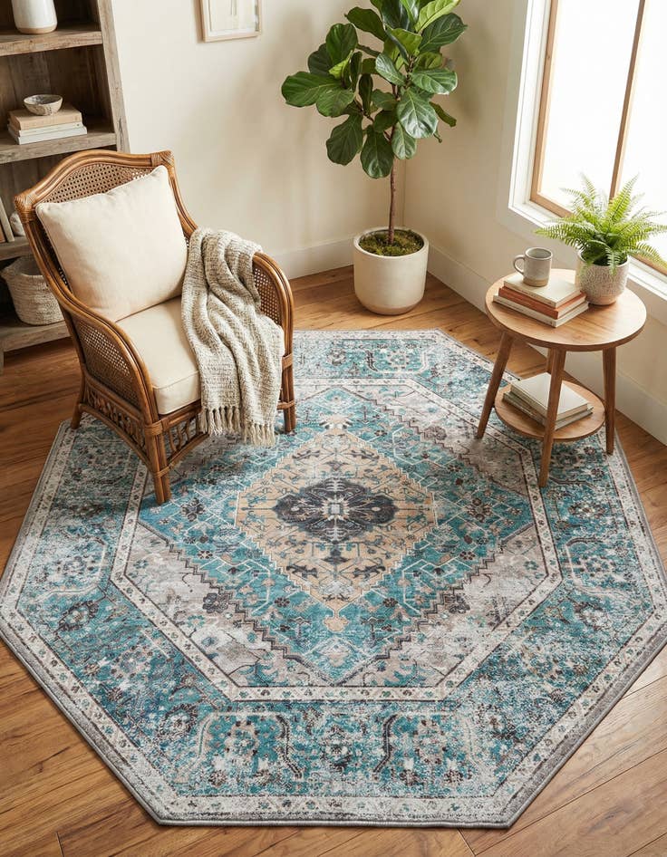 Detail image of 5' x 5'  Washable Yara Octagon Rug